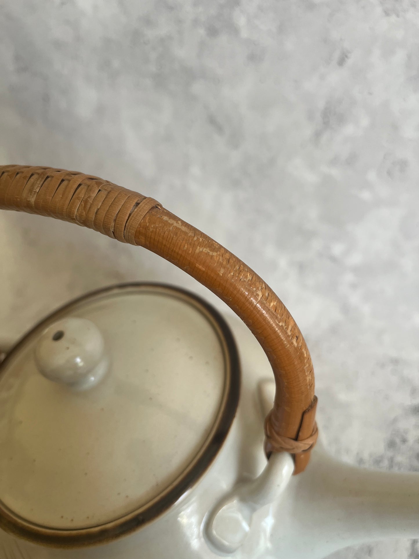 Vintage Asian Style Large Hand Painted Teapot Bamboo Handle