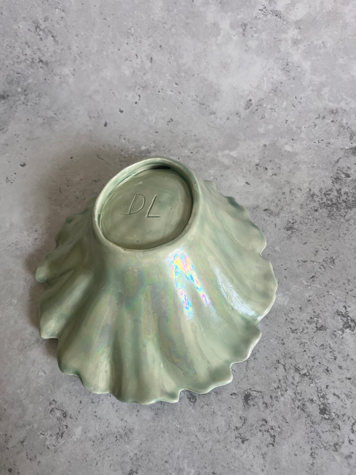 Studio Pottery Pale Green Iridescent Shell Shaped Bon Bon Dish