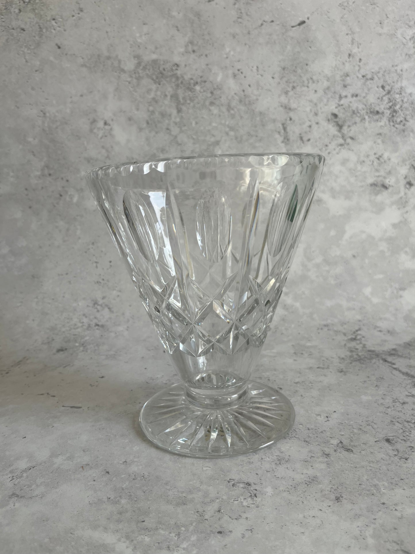 Vintage Clear Glass Art Deco Style Conical Vase Footed 7.5’’ High