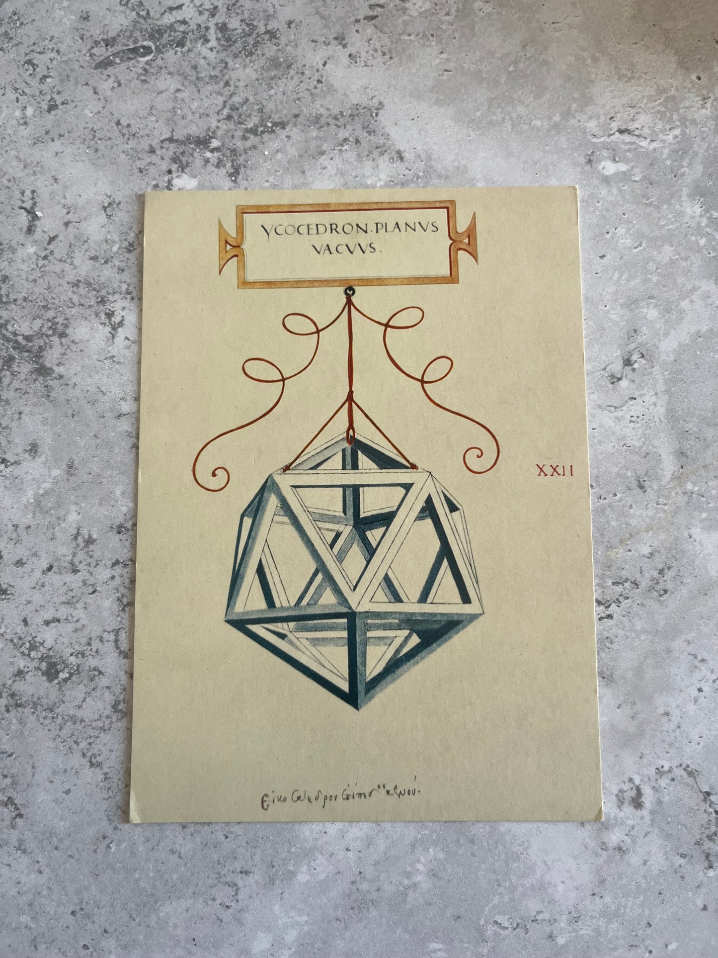 Leonardo Da Vinci Icosahedron Shape Art Postcard Divine Proportion Illustration