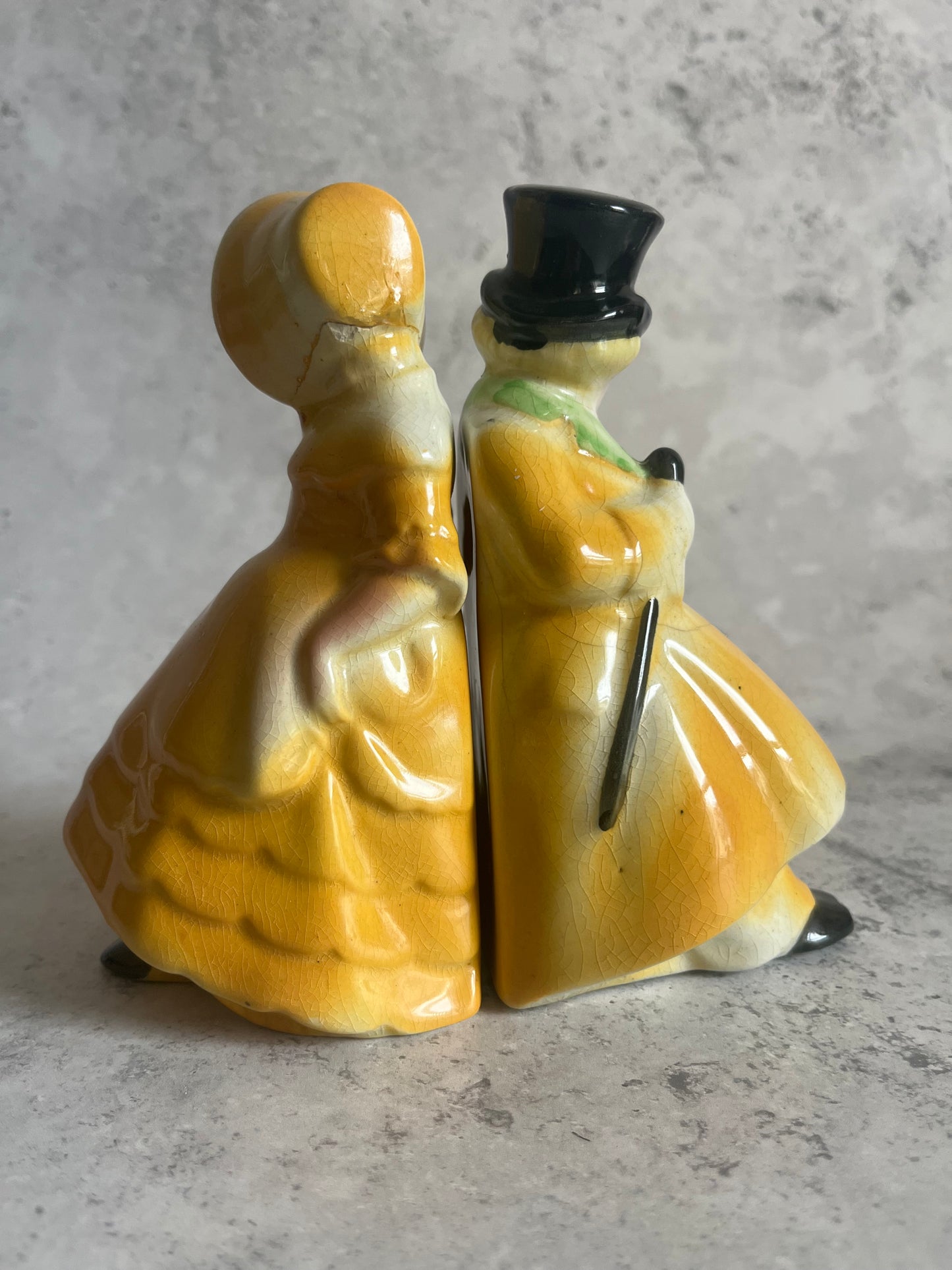 Vintage Pair Of Ceramic Bookends Boy Girl Pairing Victorian Style