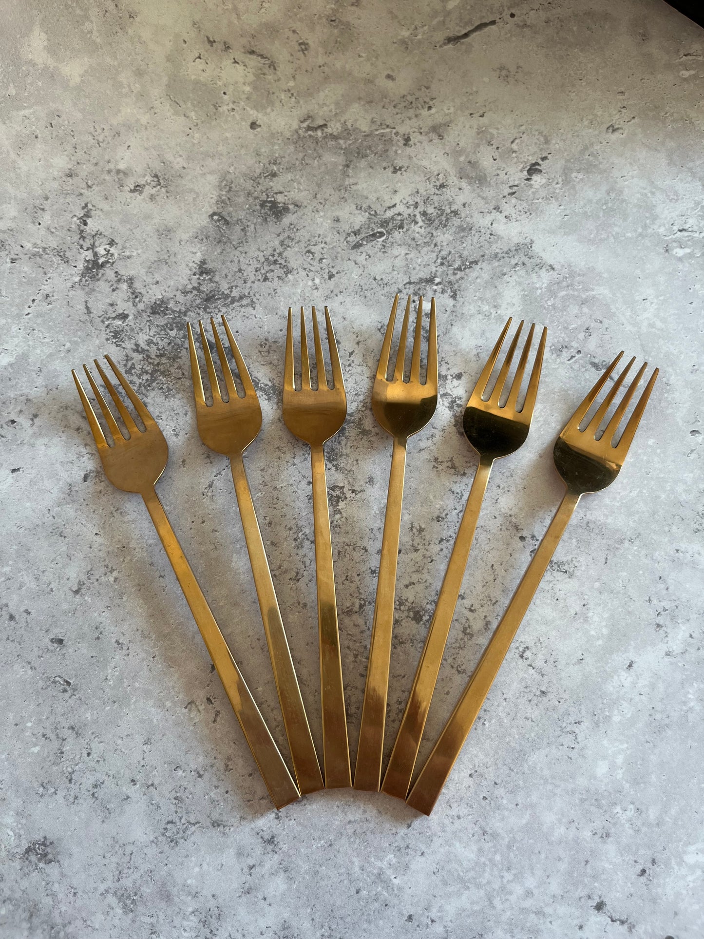 Vintage 1970’s Thai Gold Tone Dinner Forks Set Of Six Angular Design