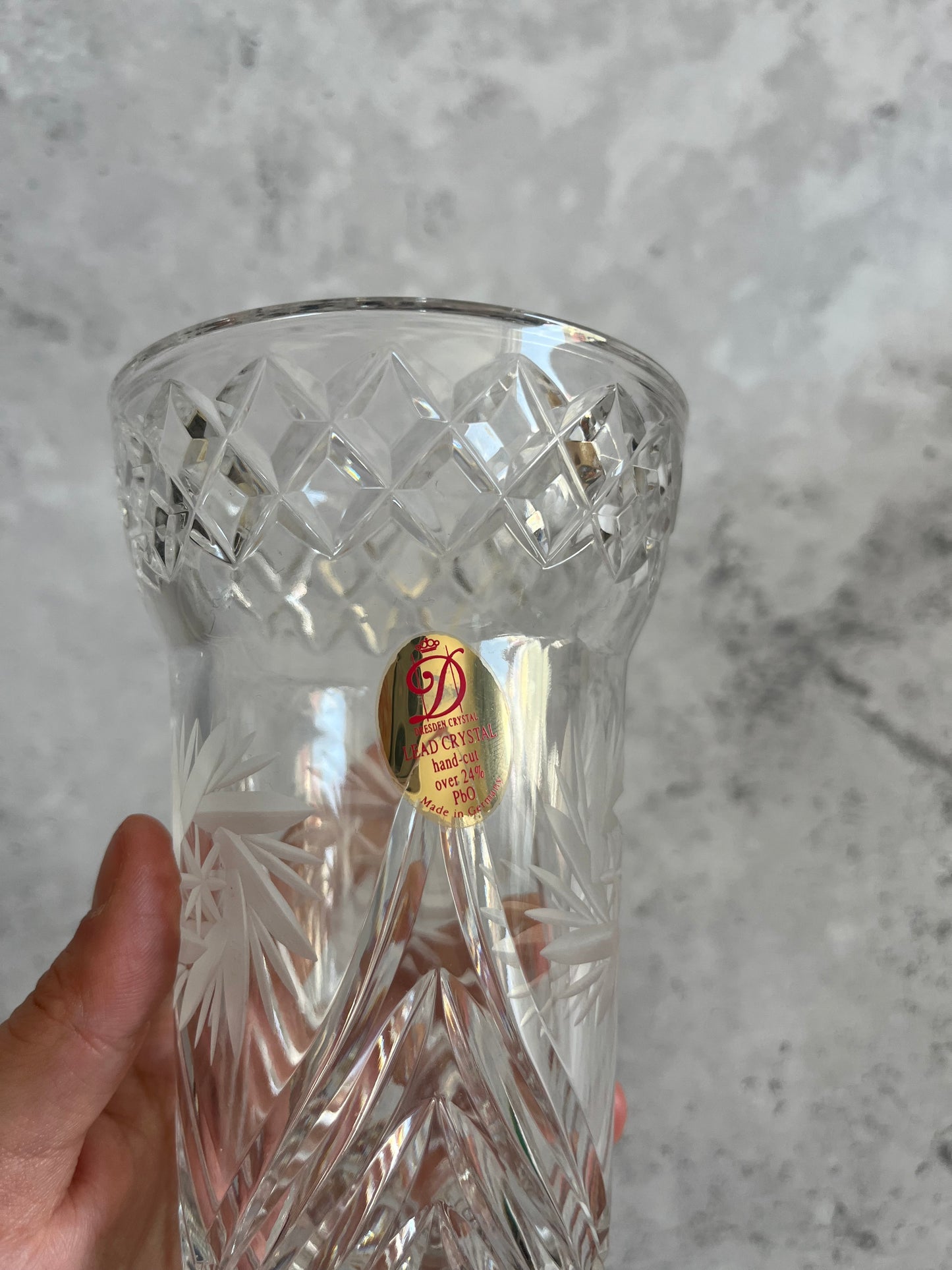 Vintage Dresden Germany Hand Cut 24% Lead Crystal Pinwheel Vase