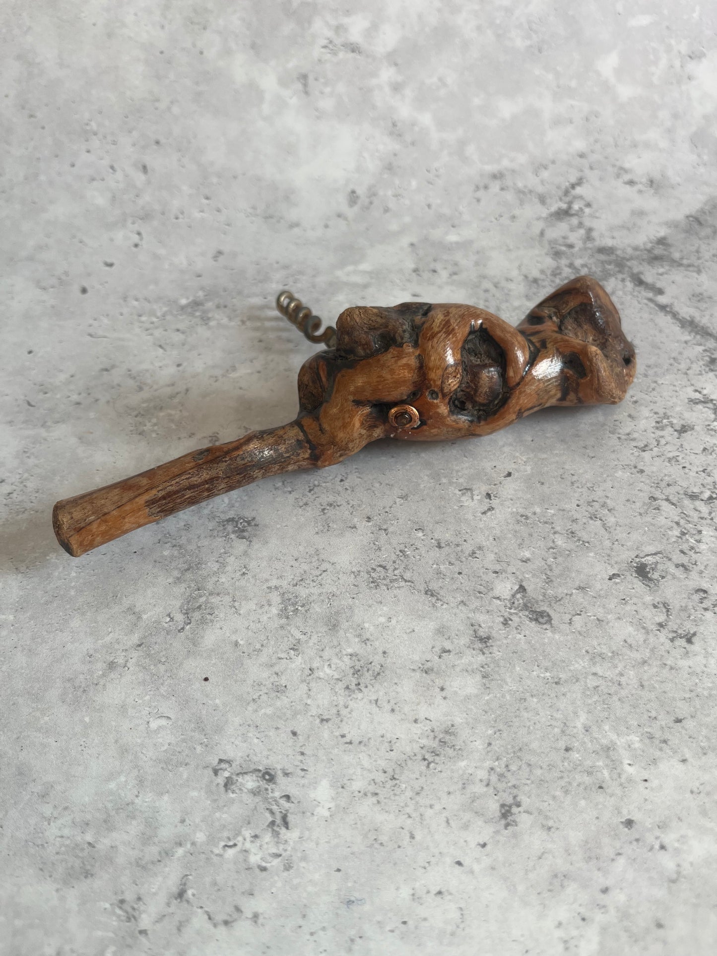 Vintage Root Wood Handle Corkscrew Grape Vine Retro Barware Bottle Opener