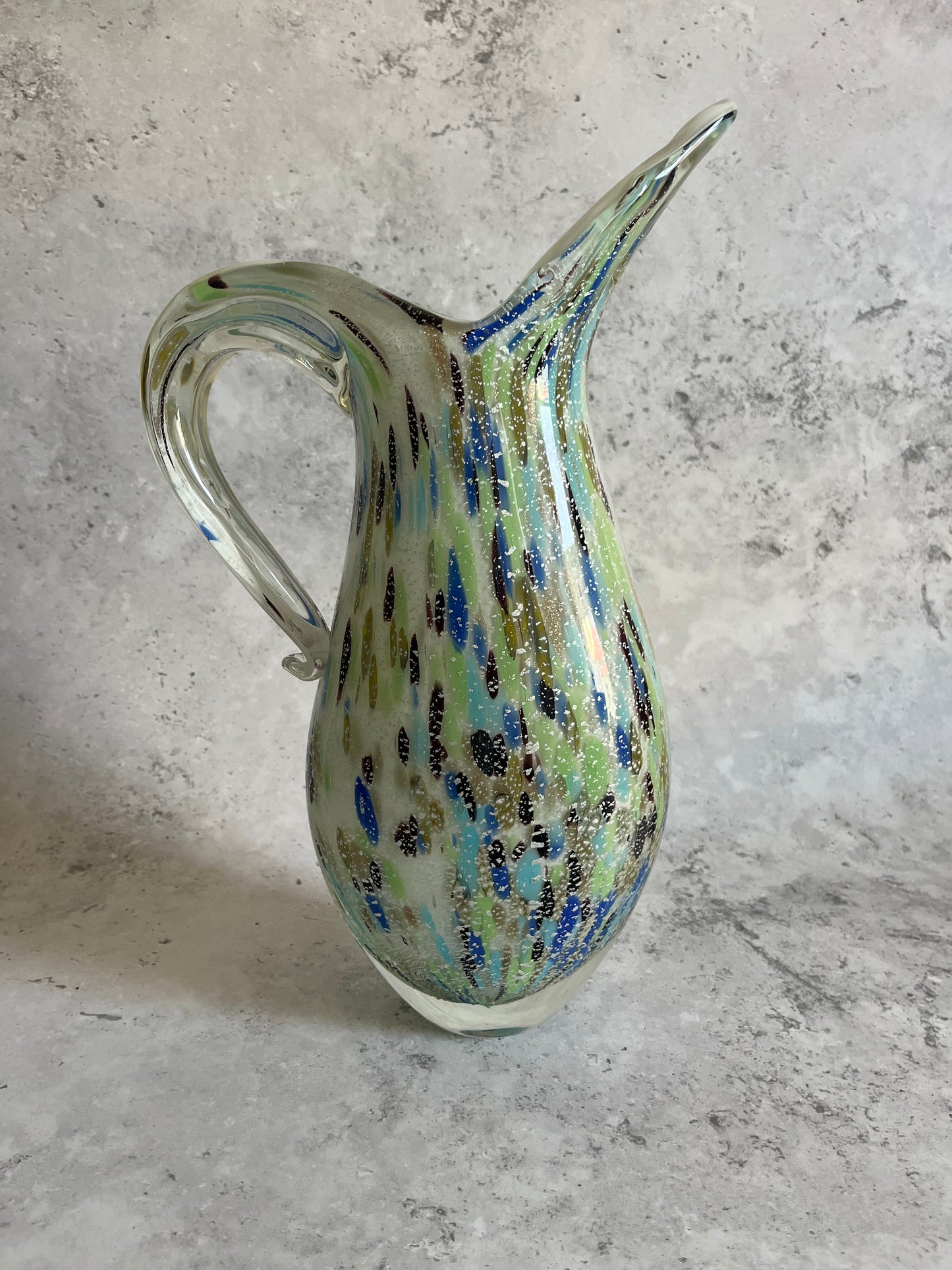 Vintage Murano Confetti Style Jug Italian Glass Pitcher Multi Walled Glass